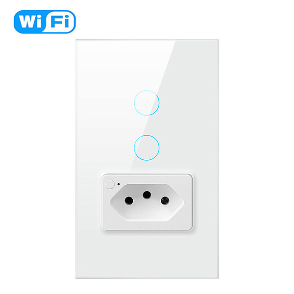 Interruptor 2 Botões com Tomada Wi-fi Inteligente Alexa Avatto