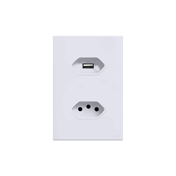 Tomada com USB Glass Espelho Em Acrílico 4x2 Lumenx