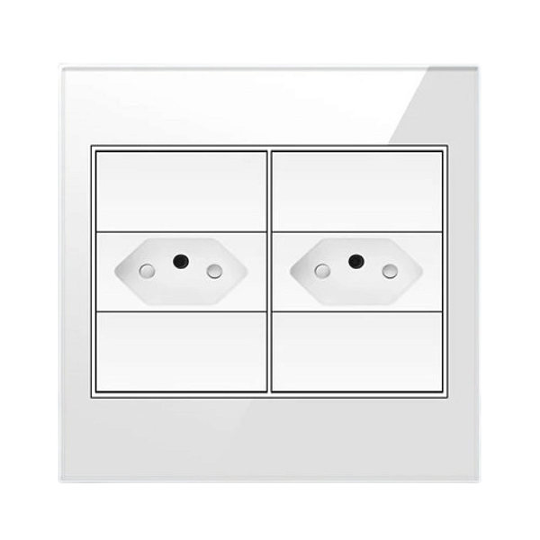 Tomada Dupla Acabamento Premium Painel de Vidro 4x4