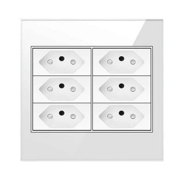 Tomada Sextupla Acabamento Premium Vidro Temperado 4x4