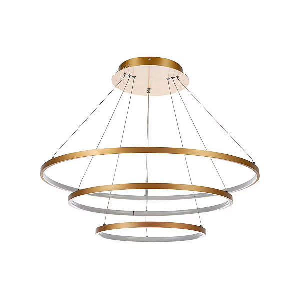 Pendente Rings 3 Anéis Dourados Led Bivolt Cabo 3m 3000k