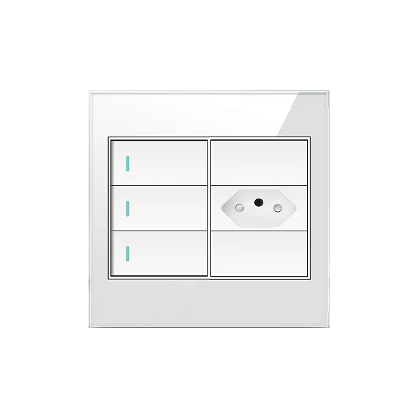 Interruptor 3 Teclas com Tomada Acabamento Premium Vidro 4x4