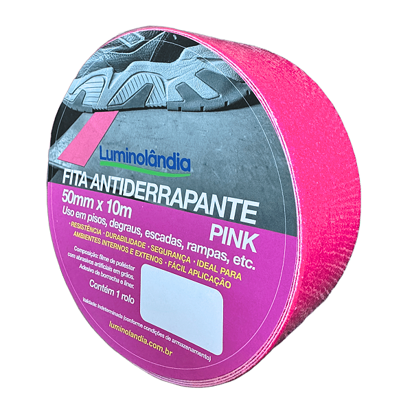 Fita Antiderrapante Adesiva Pink Rosa Piso Escada Rampa 50mm 10 Metros Luminolândia
