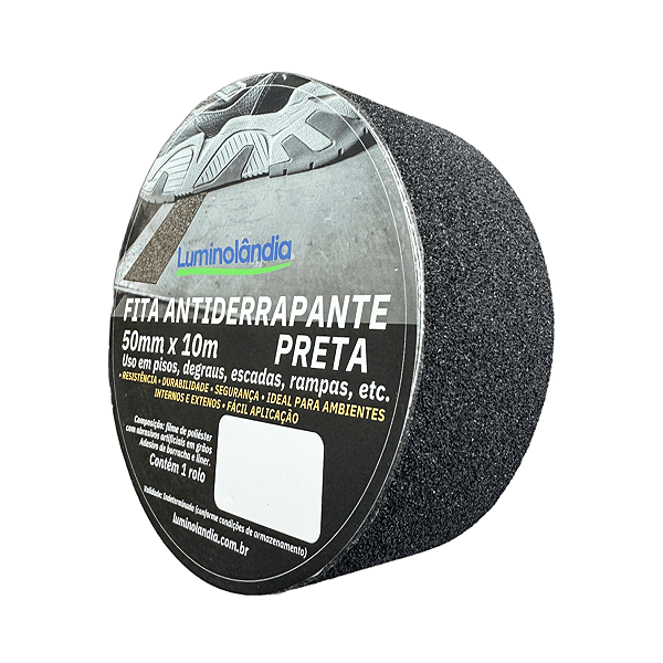 Fita Antiderrapante Adesiva Preta Piso Escada Rampa 50mm 10 Metros Luminolândia