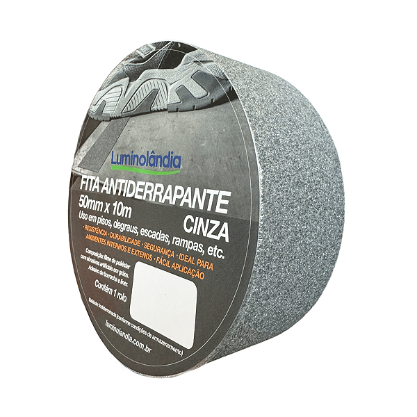Fita Antiderrapante Cinza Piso Escada Rampa 50mm 10m Luminolândia