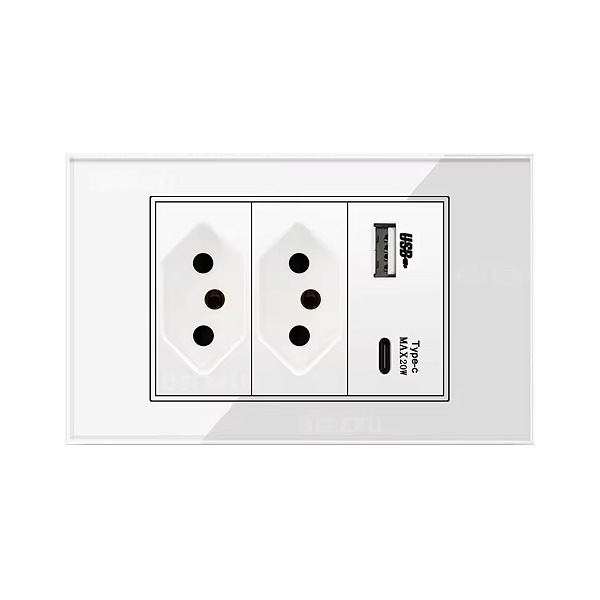 Tomada Painel de Vidro Acapabamento Premium com Portas Usb E Tipo C Carregamento Turbo iPhone 15 16 17