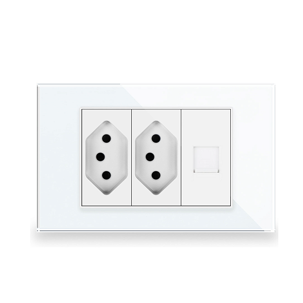 Tomada Dupla + Módulo Rede Rj45 Acabamento Premium Vidro