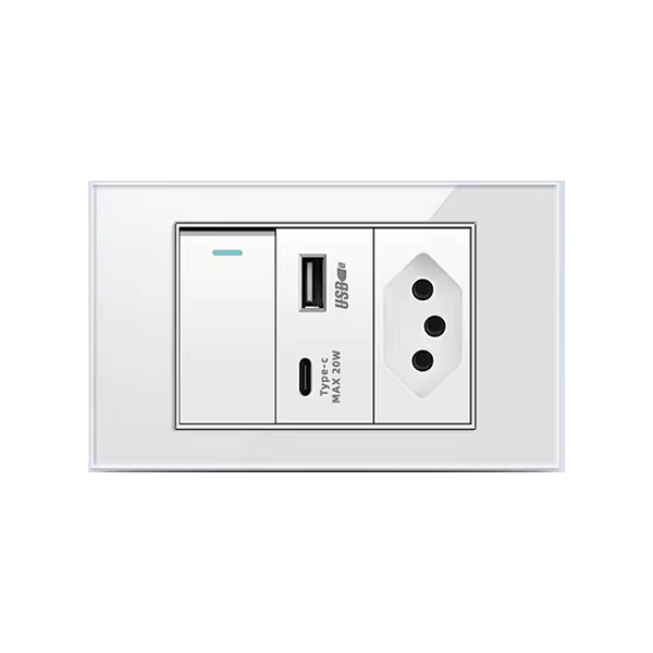 Tomada e Interruptor Painel de Vidro Acapabamento Premium com Portas Usb E Tipo C Carregamento Turbo iPhone 15 16 17