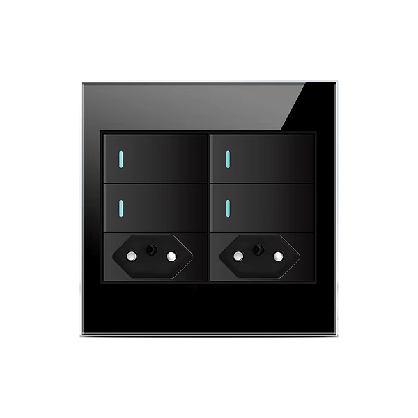Interruptor 4 Botões E 2 Tomadas Painel De Vidro 4x4