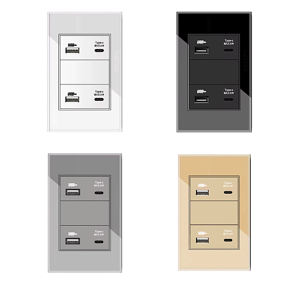 Tomada Dupla Usb E Tipo C Turbo Painel De Vidro 4x2