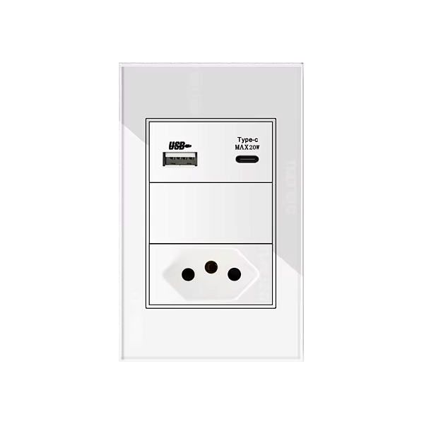 Tomada Com Usb E Tipo C Turbo Painel De Vidro 4x2