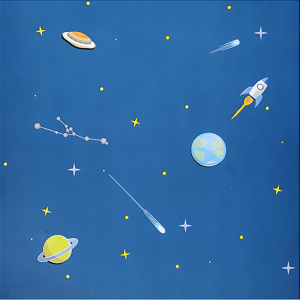 Papel De Parede Infantil Tema Espaço Foguetes Planetas Quarto Criativo Colorido Aventura Lavável
