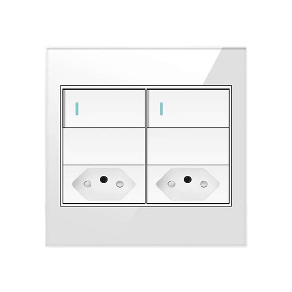 Interruptor 2 Teclas Com 2 Tomadas Painel De Vidro 4x4