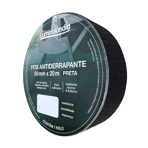 Fita Adesiva Antiderrapante 20m 50mm Segurança Degrau Escada Rampa Piso Alto Tráfego Abrasiva Preta