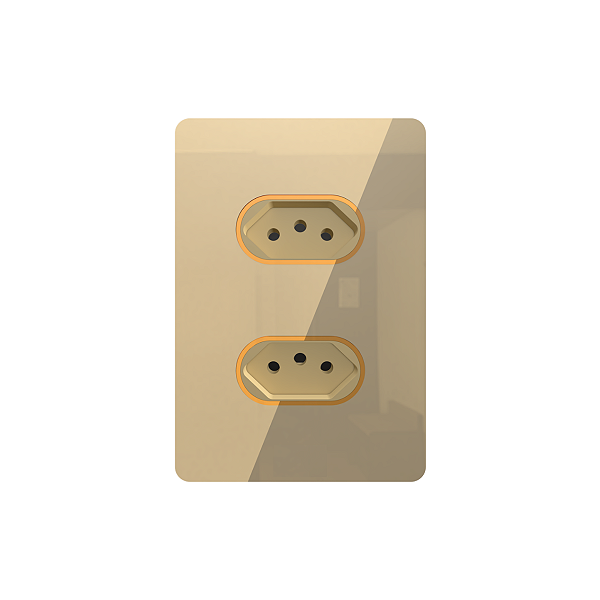 Tomada Dupla Brilhante Com Detalhe Dourado Luxo 4x2 Dometek