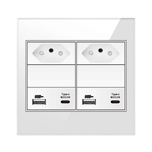 Tomada Dupla com 2 USB e Tipo C Turbo Painel De Vidro 4x4