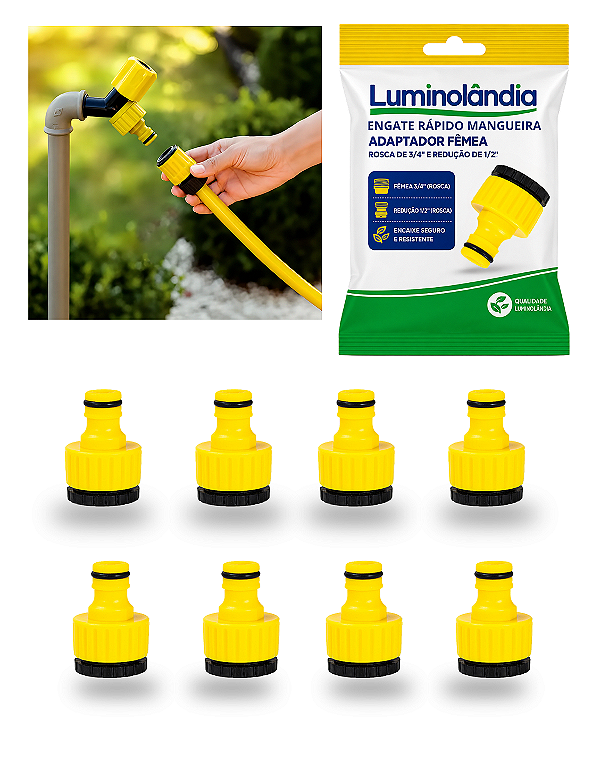 Kit 8 Conector Engate Rápido Macho Rosca 3/4 Redutor 1/2 Irrigação
