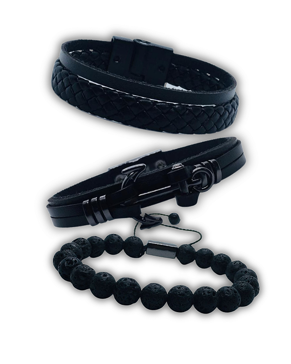 Combo Pulseira black c/Lava vulcanica -  Ancora