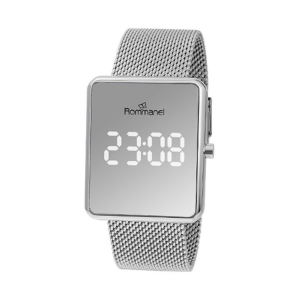 Relógio Digital Led Prata Retangular Rommanel