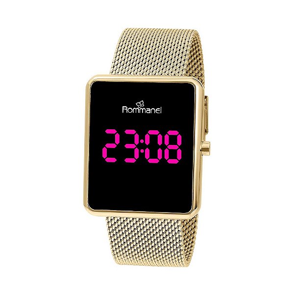 Relógio Digital Led Dourado Retangular Rommanel