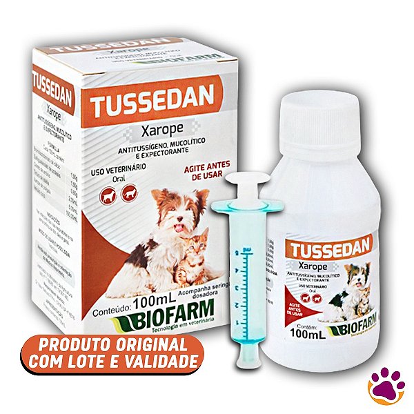 Antitussígeno TUSSEDAN Xarope para tosses Cães e Gatos 100mL - Biofarm