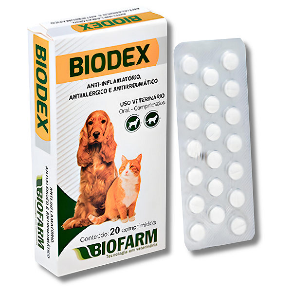 Anti-inflamatório Biodex para Cães e Gatos Antialérgico Antirreumático - 20 Comprimidos - Biofarm