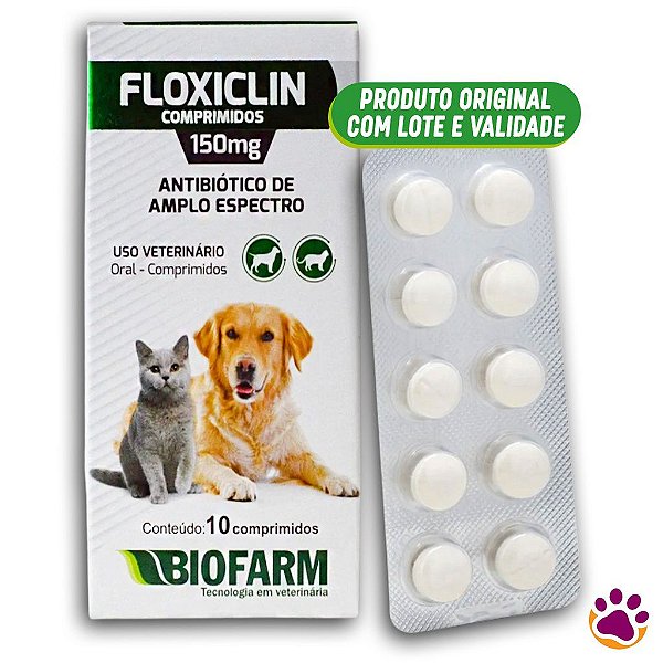 Antibiótico Floxiclin para Cães e Gatos 10 comprimidos 150mg - Biofarm