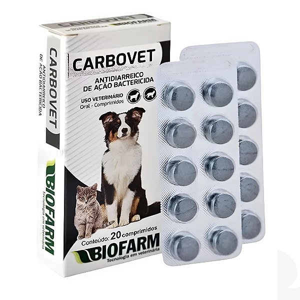 Antidiarreico de Ação Bactericida Carbovet para Cães e Gatos - 20 Comprimidos - Biofarm