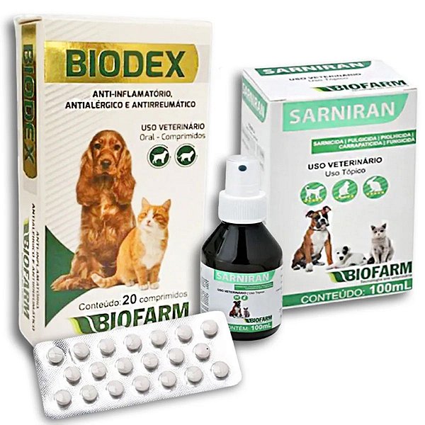 Kit Biodex E Sarniran Anti-inflamatório E Anti-parasitas Cães e Gatos - Biofarm