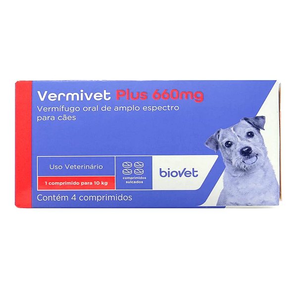 Vermífugo Cachorros Vermivet Plus Biovet 660mg Com 4 Comprimidos