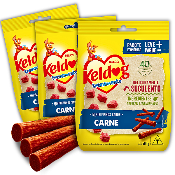 Kit 3 Bifinho Petisco Keldog Criadores Carne para Cães - 500g - Kelco