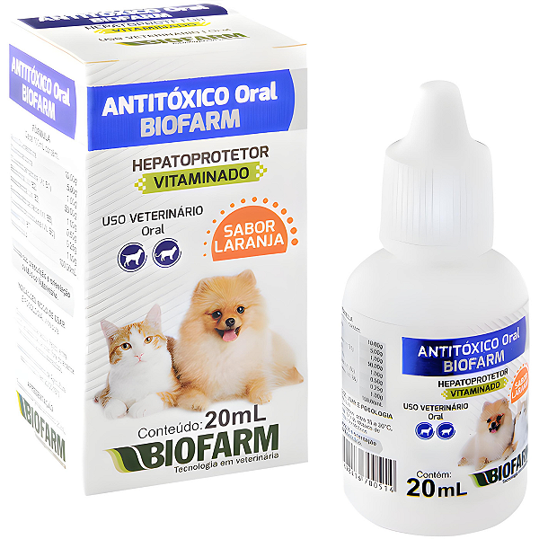 Medicamento Remédio Antitóxico Via Oral Para Animais - 20ml - Biofarm