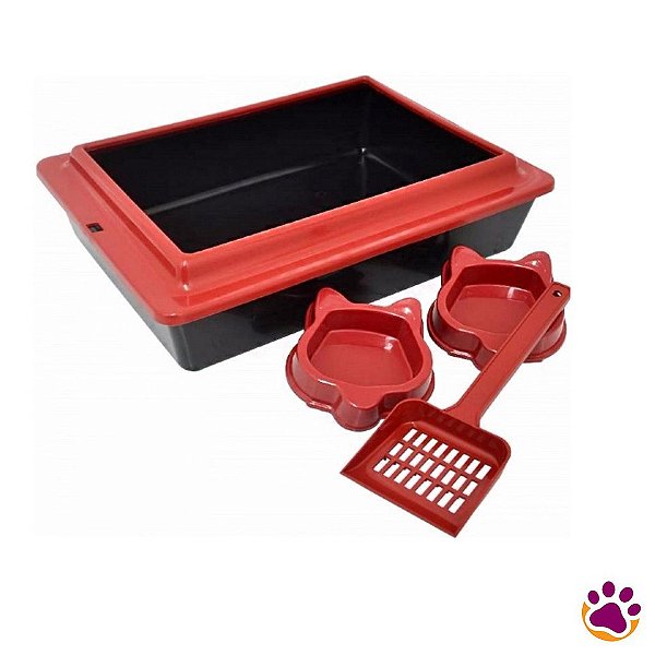 Kit Bandeja Higiênica com 2 Comedouros e Pá AllCat Para Gatos São Pet