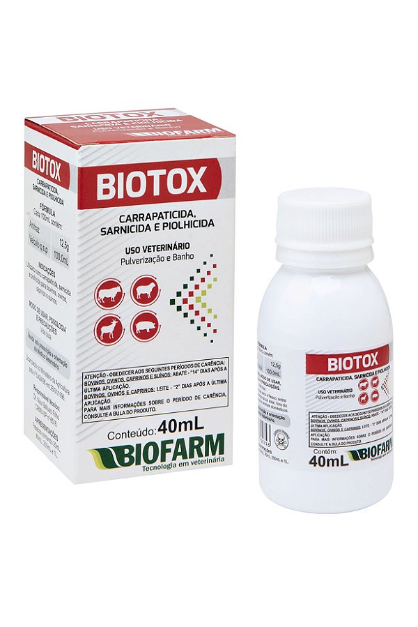 Biotox Pulverizador E Banho Anti Pulgas Carrapatos Sarnas  Medicamento Remédio - 40mL - Biofarm