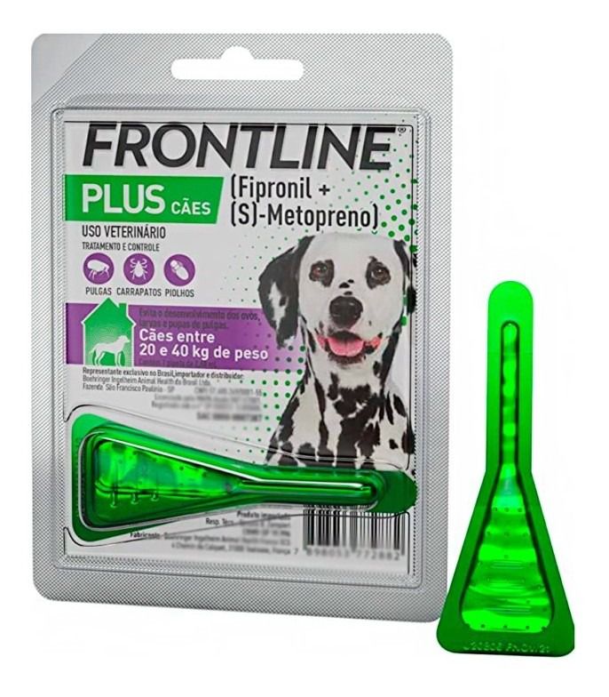 Antipulgas E Carrapatos Frontline Plus Para Cães 20 A 40kg Medicamento Remédio Pipeta Aplicável