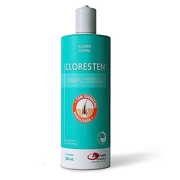 Cloresten Shampoo Xampu Antifúngico e Antibacteriano Para Cães e Gatos - 500mL - Agener União