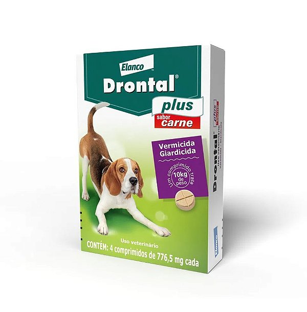 Vermífugo Drontal Plus para Cães até 10kg Sabor Carne com 4 Comprimidos Elanco
