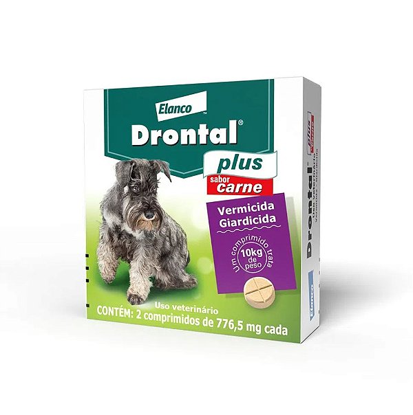 Vermífugo Drontal Plus para Cães até 10kg Sabor Carne com 2 Comprimidos Elanco