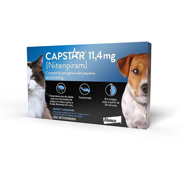 Antipulgas Capstar Nitenpiram 11,4mg para Cães e Gatos até 11,4kg com 1 Comprimido Elanco