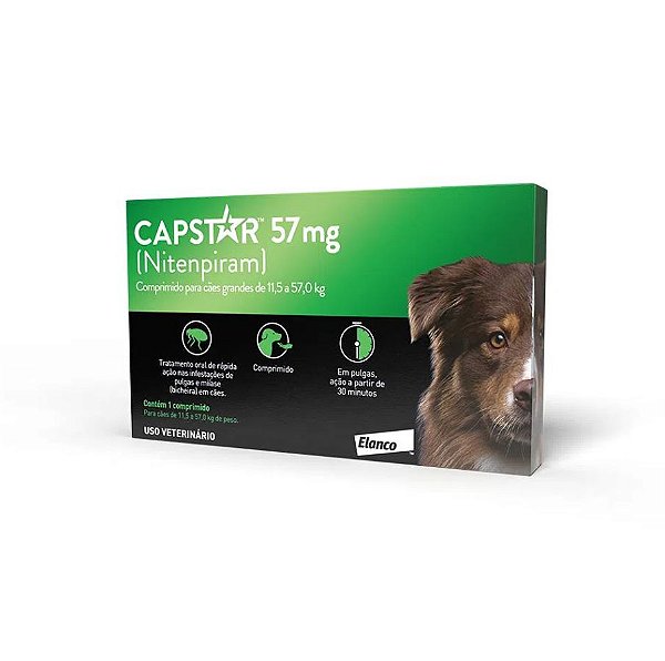 Antipulgas Capstar Nitenpiram 57mg para Cães de 11,4kg até 57kg com 1 Comprimido Elanco