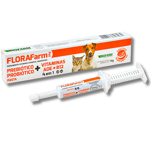 Suplemento Vitamínico Mineral Aminoácido Prebióticos e Probióticos FLORAFarm Cães e Gatos - Biofarm
