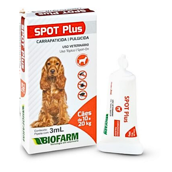 Carrapaticida e Pulgicida Com Ação Repelente Spot Plus 3ml para Cães de 10 a 20kg - Biofarm
