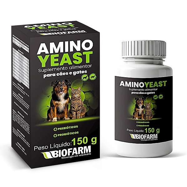 Suplemento Alimentar com Prebióticos e Probióticos AminoYeast para Cães e Gatos - 150g - Biofarm