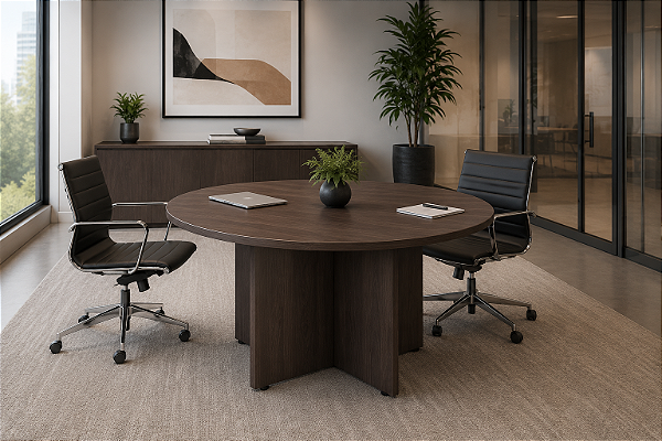 Mesa Sala Reunião Redonda Escritório Office Ø 1,20 X 0,75 M 25 Mm Pé Painel
