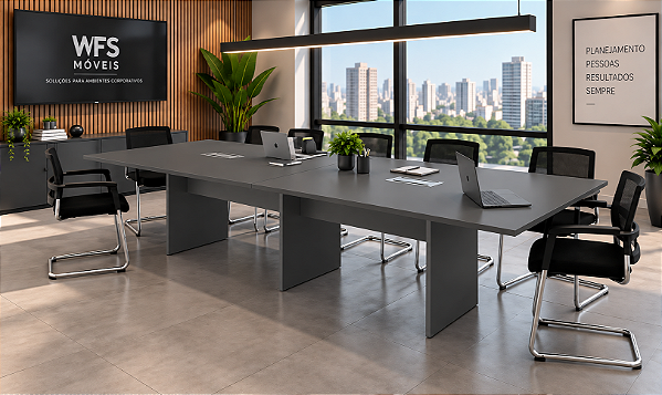 Mesa Sala de Reunião Pé Painel Tampo Bipartido 25 mm 2,40 x 1,20 m