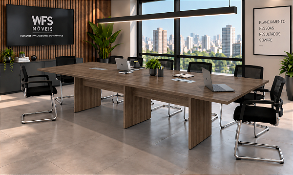 Mesa Sala de Reunião Pé Painel Tampo Bipartido 25 mm 2,60 x 1,40 m