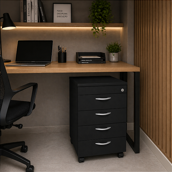 Gaveteiro Volante Porquinho 4 Gavetas Chave 18 mm Home Office Escritório