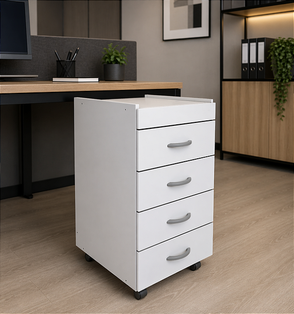 Gaveteiro Porquinho Volante 4 Gavetas Home Office Moveis Escritório 15 mm
