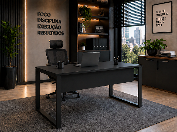 Mesa Reta Escritório 1,60 x 0,70 m 40 mm Pé Tubular Quadro Corporativa Home Office Escrivaninha