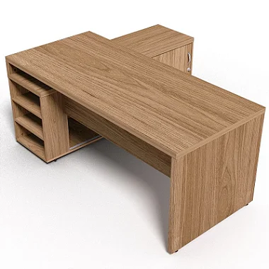 Mesa em L Escritório Diretoria Home Office Armário Lateral Porta de Correr 1,60 x 1,60 M 40 mm